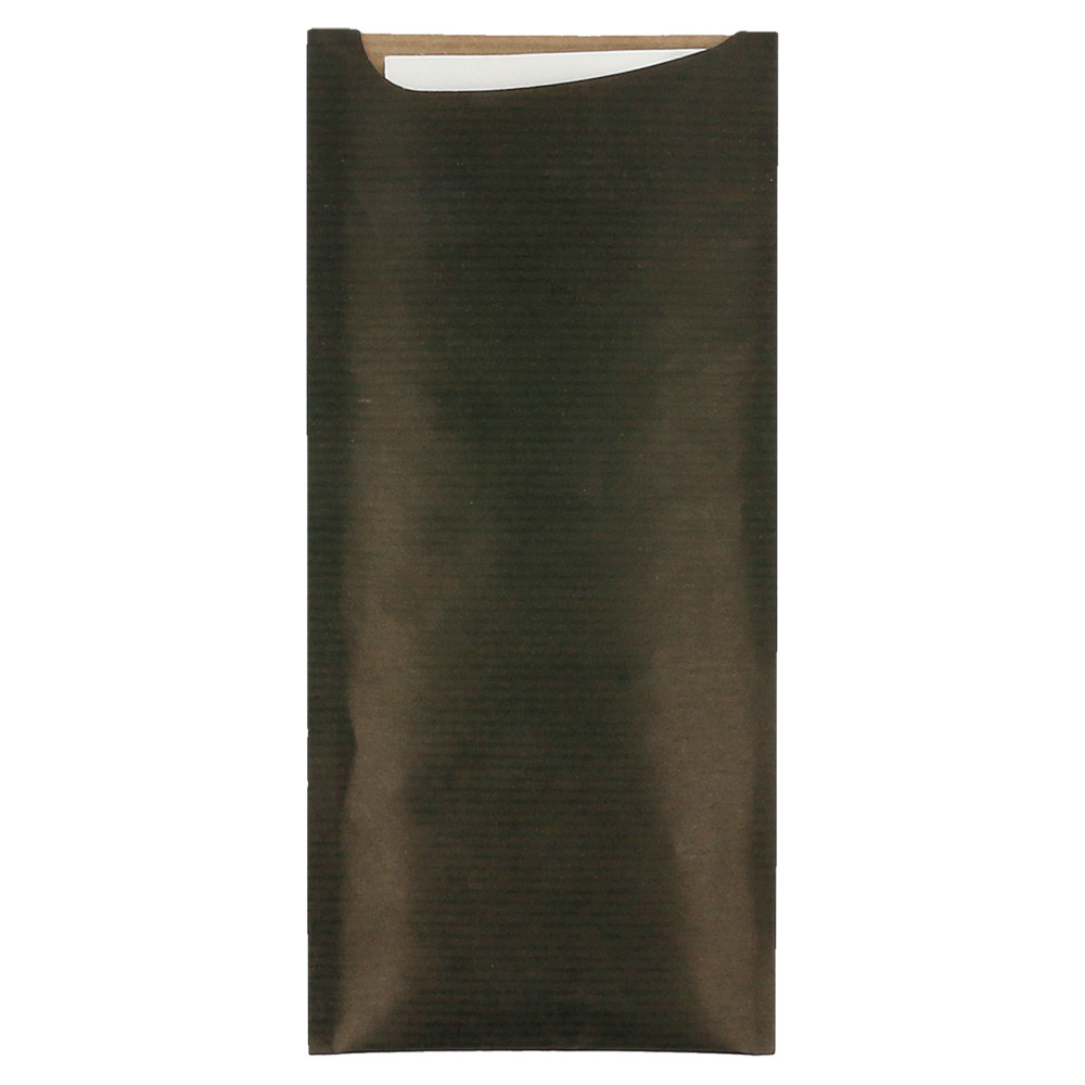 SACS COUVERTS + SERVIETTE 'JUST IN TIME' 80 + 10 PE G/M2 8,5x19,5 CM NOIR KRAFT VERGÉ (250 UNITÉ)