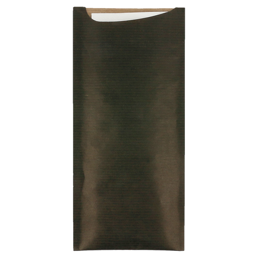 [223.20] SACS COUVERTS + SERVIETTE 'JUST IN TIME' 80 + 10 PE G/M2 8,5x19,5 CM NOIR KRAFT VERGÉ (250 UNITÉ)